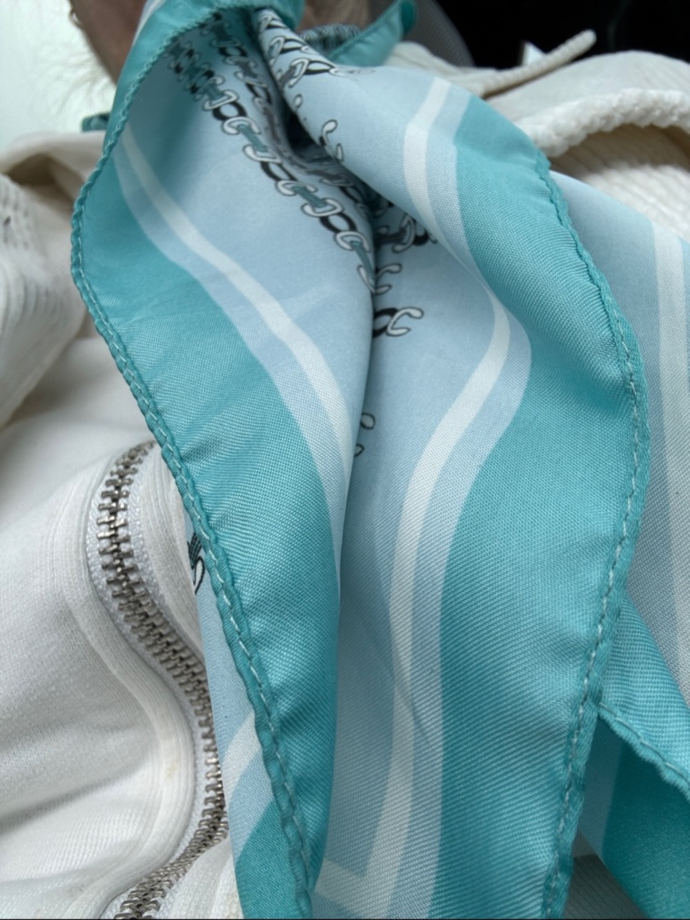 Aqua Blue Striped Silk Scarf
